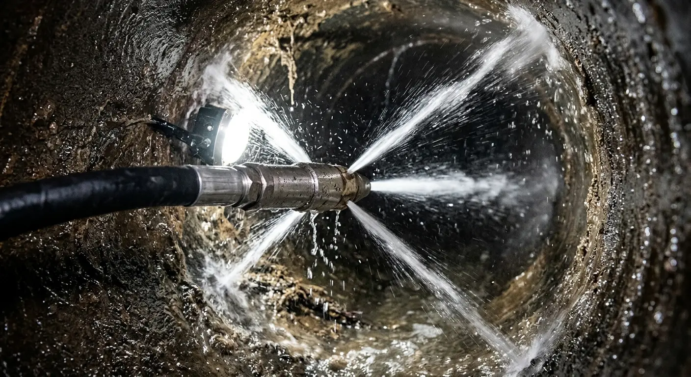 High-pressure hydro jetting nozzle cleaning sewer pipe for Trenchless Sewer Repair in Samsula-Spruce Creek